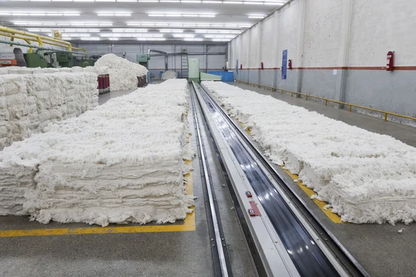 Cotton being processed for yarn manufacturing — Stock Photo, Image
