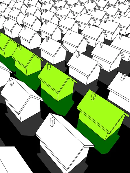 Fila de casas verdes "ecológicas" — Vector de stock