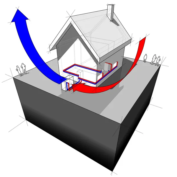 Luft-källa värmepump diagram — Stock vektor