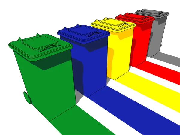 Cinque bidoni della spazzatura — Vettoriale Stock