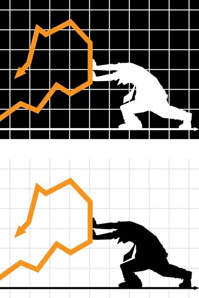 Affärsman försöker stoppa stigande marknaden diagram — Stock vektor
