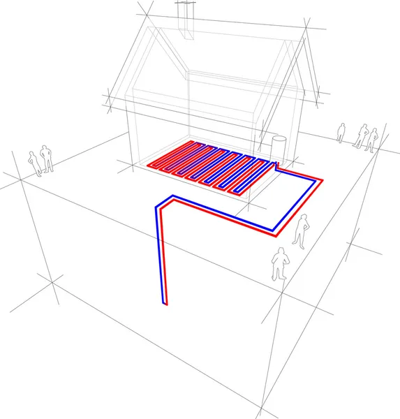 Schéma de chauffage pompe à chaleur / plancher — Image vectorielle