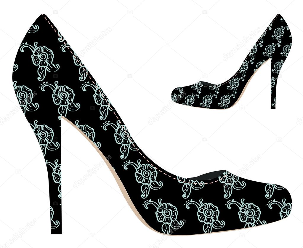 Black woman shoes with flowers.
