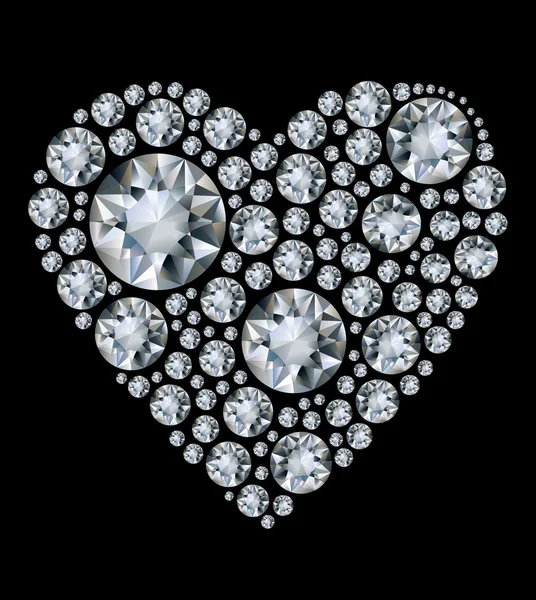 Corazón de diamante brillante vectorial sobre fondo negro — Vector de stock
