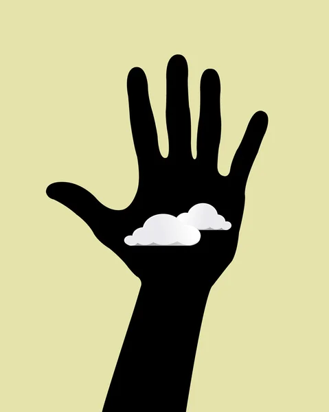 De la mano con el fondo de dibujos animados de nubes — Vector de stock