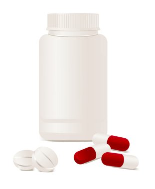 Container with pills. Vector illustration. clipart