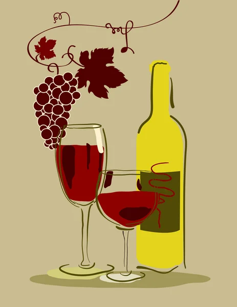 Ein Glas Rotwein mit Trauben — Stockvektor