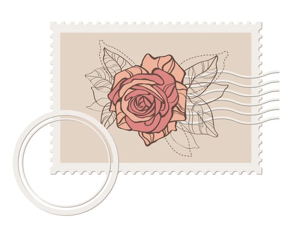 矢量空白邮政邮票与玫瑰 — 图库矢量图片