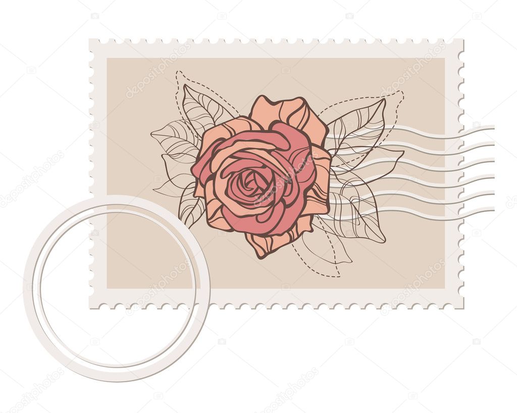 Vector blank post stamp with rose