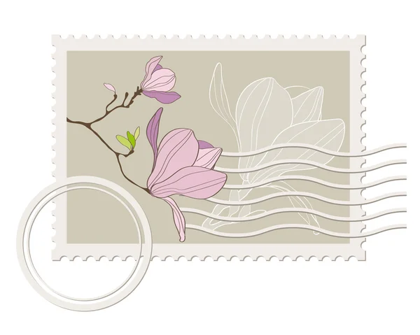 Vector blank post stamp with magnolia . Vintage style — Wektor stockowy