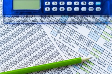 Calculator, pencil and data sheet clipart