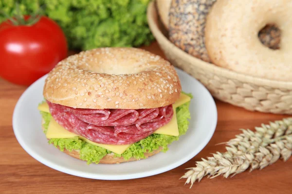 stock image Bagel with salami