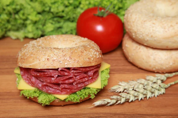 stock image Bagel with salami