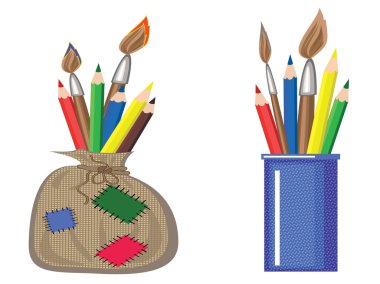 Varicolored pencils and brushs clipart