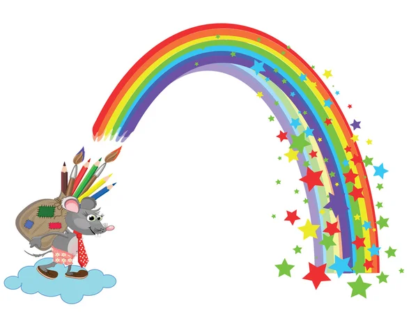 鉛筆と虹の袋とマウス — ストックベクタ