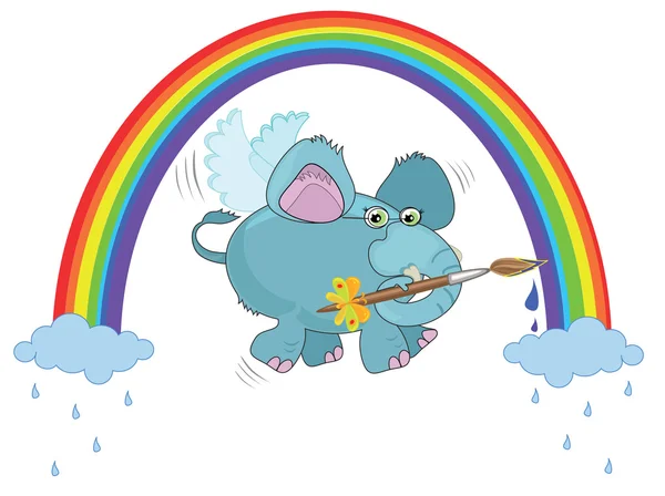 Слон рисует радугу. — стоковый вектор