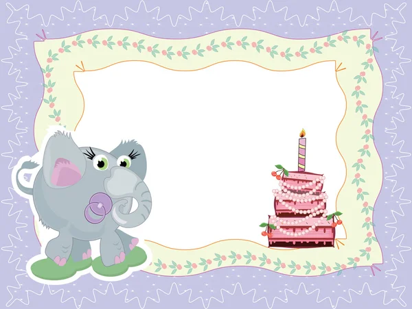 Открытка на день рождения со слоном и тортом — стоковый вектор