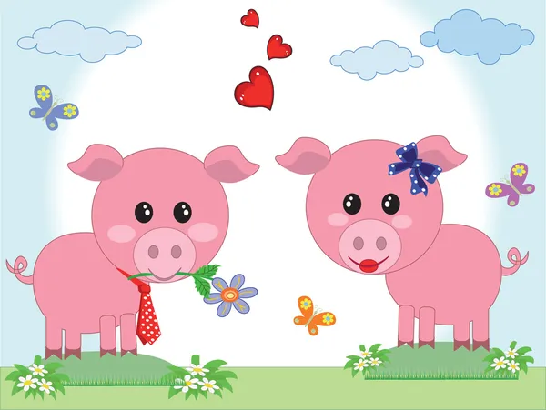 Две влюблённые свиньи — стоковый вектор