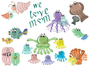 Mothers day,sea animals clipart