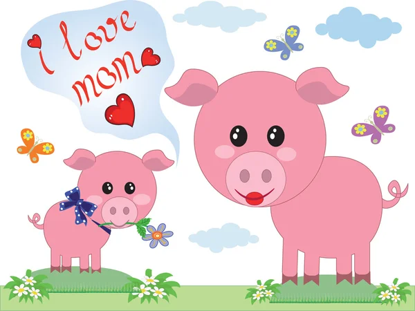 Mothers day,pigs — Stock Vector