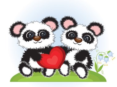 Two pandas with heart. clipart