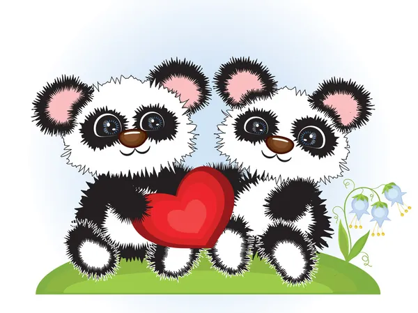 Zwei Pandas mit Herz. — Stockvektor