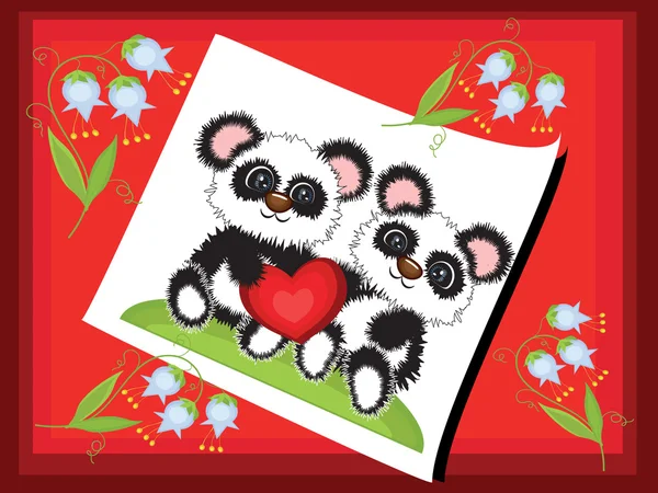 Cartão postal com pandas —  Vetores de Stock