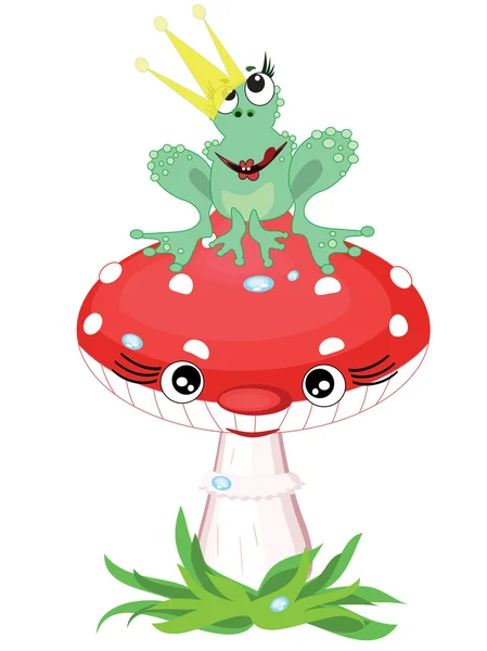 Grenouille sur le champignon — Image vectorielle