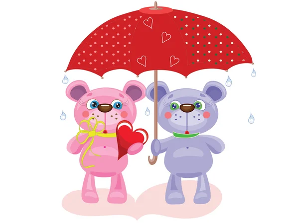 在雨伞下的两个熊 — 图库矢量图片
