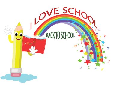 Pencil with book and rainbow clipart