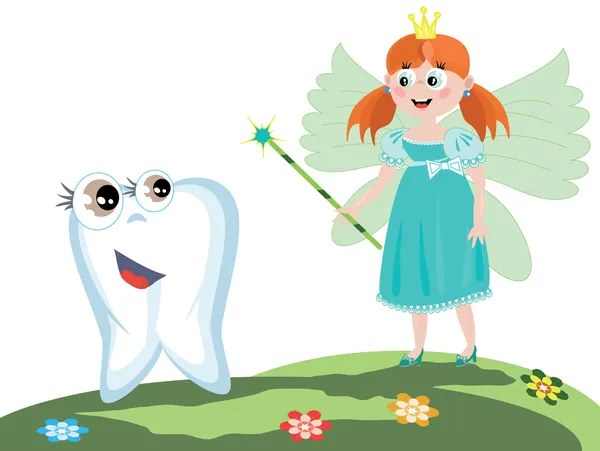 Tooth fairy with magic wand — Stock Vector