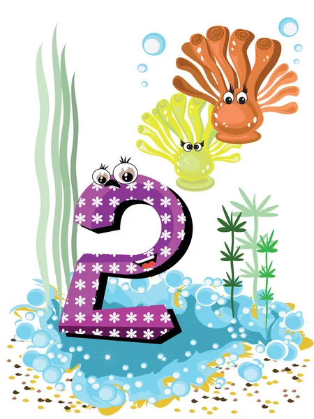 Sea animals and numbers series for kids 2 coralls — Stock Vector