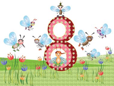 Insects and numbers series for kids, from 0 to 10,8 clipart