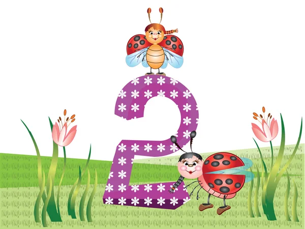 Serie de insectos y números para niños, de 0 a 10 - 2 — Vector de stock