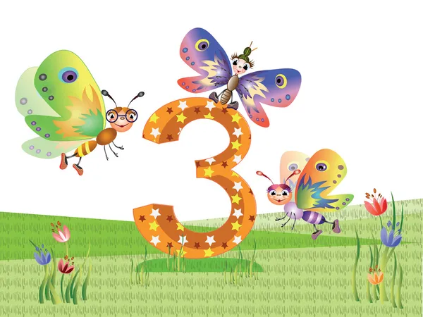 Série d'insectes et de nombres pour enfants, de 0 à 10 - 3 — Image vectorielle
