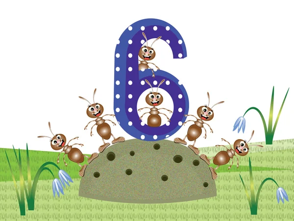 Série d'insectes et de nombres pour enfants, de 0 à 10 - 6 — Image vectorielle