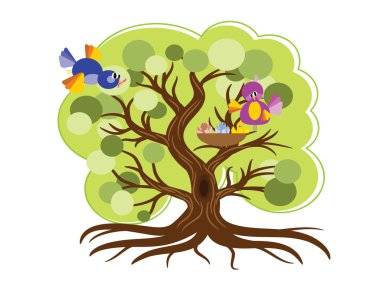 Cute tree with birds clipart