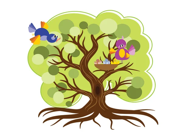 Χαριτωμένο δέντρο με τα πουλιά — Διανυσματικό Αρχείο