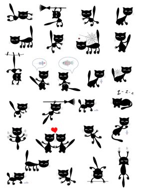 Big vector set of the black cats. clipart