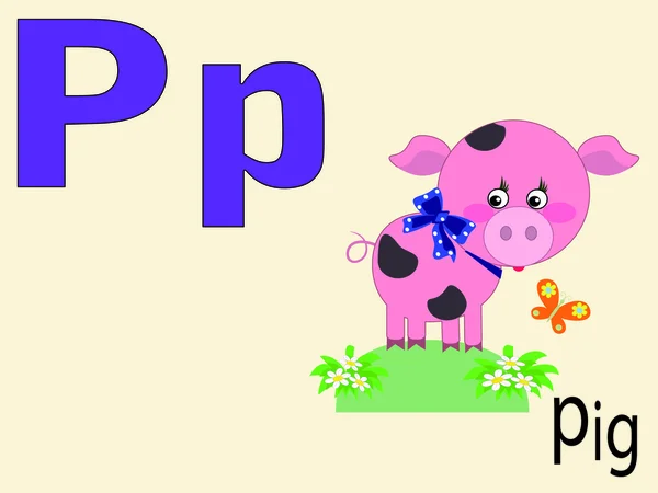 Animal alphabet P,vector — Stock Vector