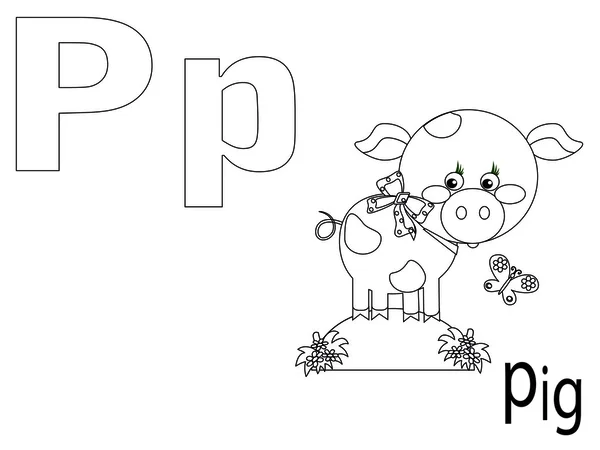 Алфавіт розмальовки для дітей, P — стоковий вектор