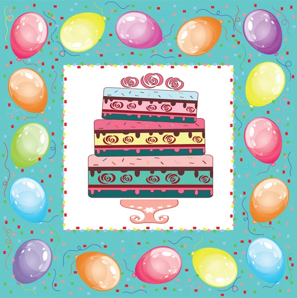 Πλαίσιο με μπαλόνια και κέικ — Διανυσματικό Αρχείο