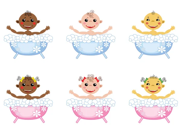 Bambino nella vasca da bagno, set icone . — Vettoriale Stock