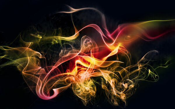 Coloured colourful curling smoke on a black background