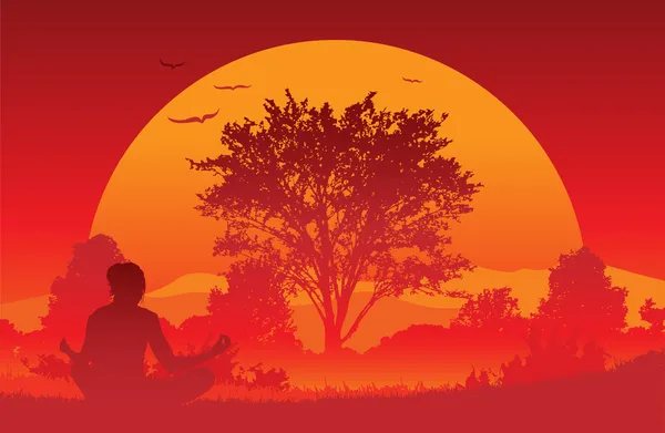 Yoga du lever du soleil — Image vectorielle