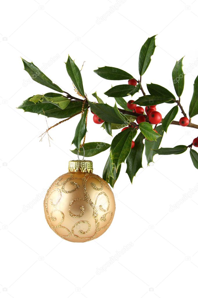 Holly and Gold Ornament