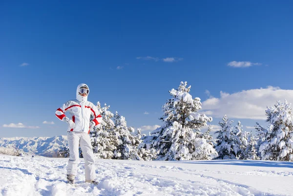 Serious skier on the top of mountain — Stock Photo, Image
