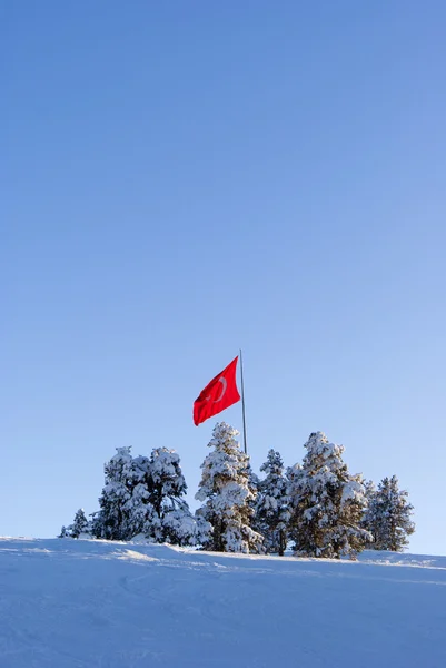 산 꼭대기의 터키의 국기 — 스톡 사진