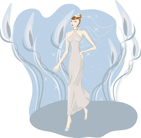O fată într-o rochie de mireasă — Vector de stoc