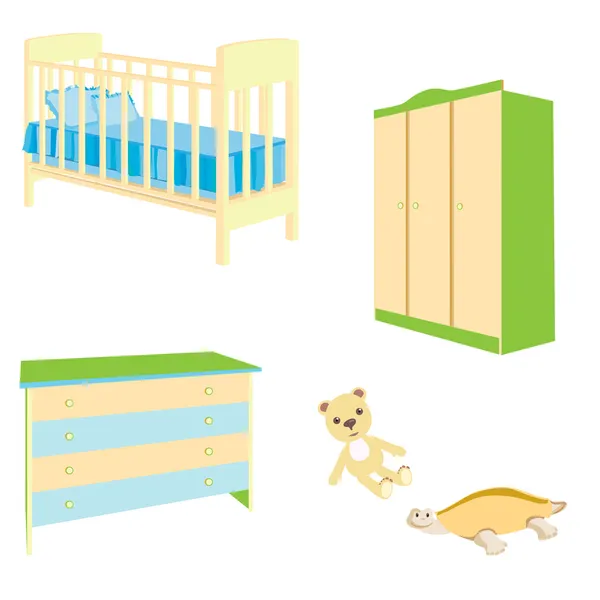 Un conjunto de muebles de bebé — Vector de stock